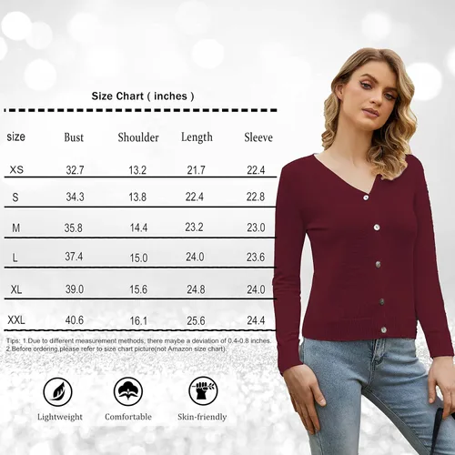 Vista 6 de Suéter ligero de punto suave con cuello en V y manga larga con botones para mujer