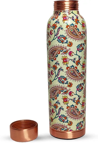 Vista 14 de Botella de agua de cobre de 34 onzas, botella de agua grande de cobre para beber, recipiente multicolor ayurvédico 100% puro para botella de tapa a