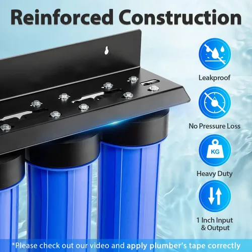 Vista 3 de iSpring WGB32BM - Sistema de filtración de agua de 3 etapas para toda la casa, con sedimento azul grande de 20 pulgadas, bloque de carbono