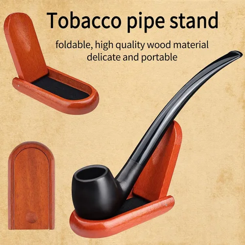 Vista 14 de Joyoldelf Pipa de tabaco, pipa de madera de lujo para fumar con soporte para pipa, tubos de tabaco de ébano para fumar con raspador de pipa, caja