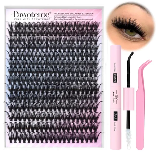 Vista 27 de Kit de Extensión de Pestañas Pawotence DIY 280 piezas, Kit de Racimos de Pestañas Individuales 20D y 30D Naturales 9-15mm, Kit de Extensiones