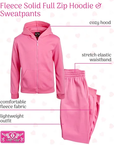 Vista 2 de Real Love Conjunto deportivo para niñas, 2 piezas de forro polar suave con cremallera y pantalones deportivos para niñas (tallas 7-16)