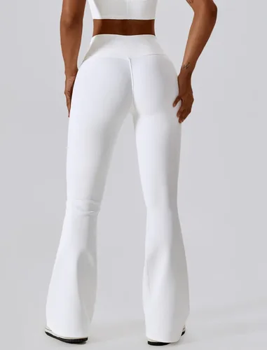 Vista 4 de ABOCIW Leggings cruzados acanalados para mujer, corte de bota, cintura alta, pantalones de yoga con control de abdomen, pantalones de trabajo