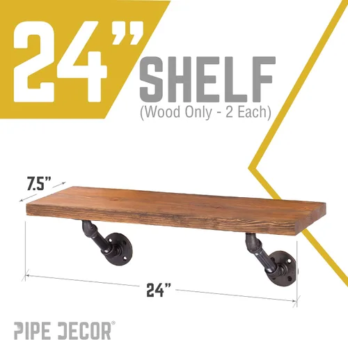 Vista 2 de PIPE DECOR Restore - Estantes flotantes de madera maciza, 24 pulgadas de largo, juego de 2 tablas de pino rústico prémium para dormitorio, sala