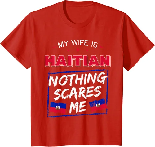 Vista 52 de My Wife Is Haitian Republic of Haiti Heritage Roots - Camiseta con bandera, Negro, S