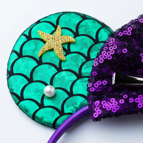 Vista 2 de Foeran Diademas con orejas de ratón lazos brillantes orejas de ratón brillantina decoración de princesa disfraz de cosplay para bebés niños y niñas