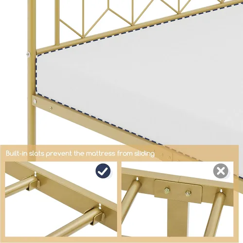 Vista 7 de Yaheetech - Marco de cama de metal con base de colchón, cabecera/pie de cama con patrón de diamante, soporte de listones de acero resistente
