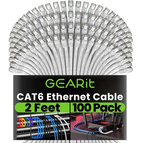 Vista 24 de GEARit Paquete de 100 cables Ethernet Cat6 de 0.5 pies Cable de conexión de red RJ45, conectores chapados en oro sin enganches de 10 Gbps, cable