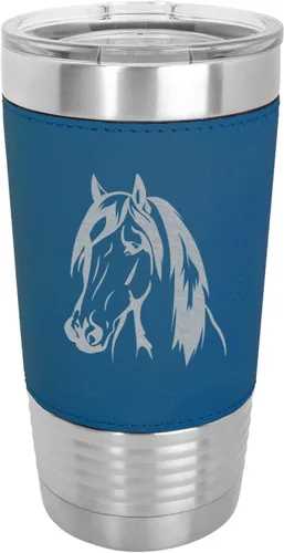 Vista 5 de LaserGram - Vaso de 20 oz con aislamiento al vacío, diseño de cabeza de caballo 1, (piel sintética, negro)