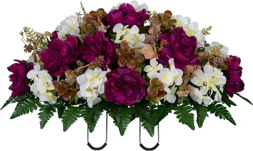 Vista 8 de Sympathy Silks Flores artificiales de otoño, decoración de tumbas, decoración del hogar, flores de maceta, peonía de ciruela y flores de hortensias