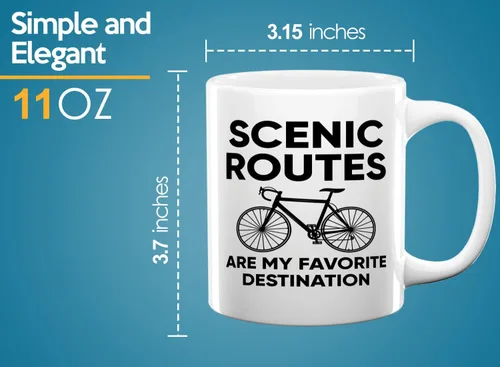 Vista 6 de Taza de café de ciclismo de 11 onzas, color blanco, las rutas escénicas son mis favoritas, divertida bicicleta amantes de los amantes de la cadena