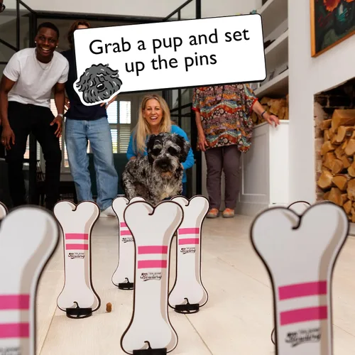 Vista 2 de Big Potato Ten Bone Bowling: un juego de fiesta familiar para ti y tu perro Juego de mesa para perros