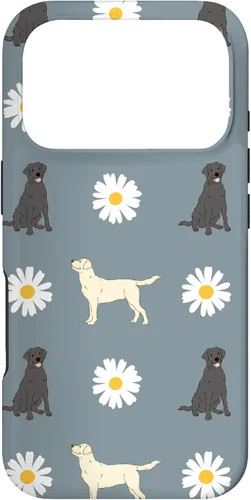Vista 30 de Labrador Retriever y Daisy Flower Pattern - Carcasa para iPhone 17, color azul polvoriento