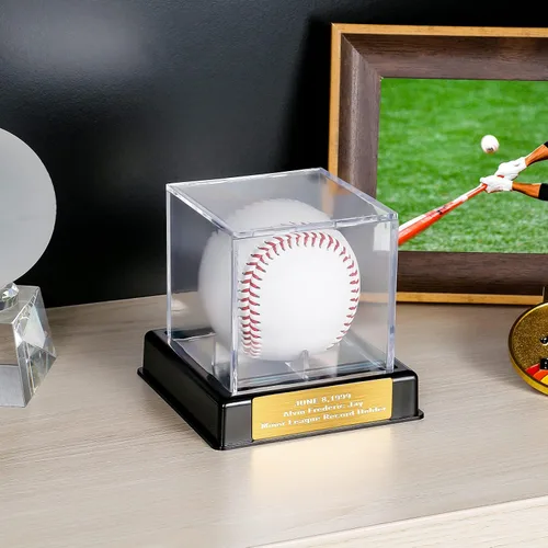 Vista 2 de Vitrina de béisbol con grabado, caja de almacenamiento de acrílico con protección UV, soporte negro, regalo perfecto para el día de San Valentín