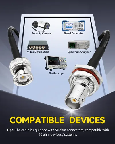 Vista 5 de Superbat Cable BNC RG58 BNC macho a hembra de 50 ohmios, cable coaxial de 2 pies, paquete de 2 Cable de extensión de antena de baja pérdida