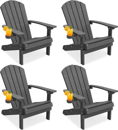 Vista 10 de YEFU Silla Adirondack de plástico resistente a la intemperie, sillas de patio con instalación fácil en 5 pasos, se ve exactamente como madera real