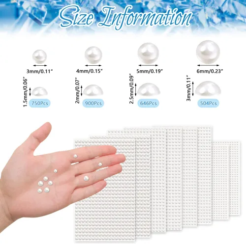 Vista 2 de 5600 calcomanías de perlas, calcomanías autoadhesivas de perlas de color beige, perlas de parte trasera plana, gemas de perlas de imitación