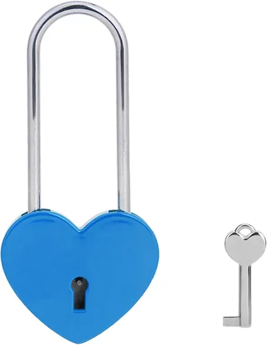 Vista 8 de 2 candados de corazón con candado de amor, corazón azul con llave para los amantes de la boda, día de San Valentín, aniversario, viajes (con llave)