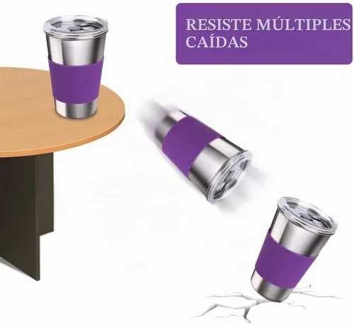 Vista 4 de Vaso de agua con tapas, paquete de 6 vasos de acero inoxidable a prueba de derrames, reutilizable, apilable, de 16 onzas, con tapas, para niños