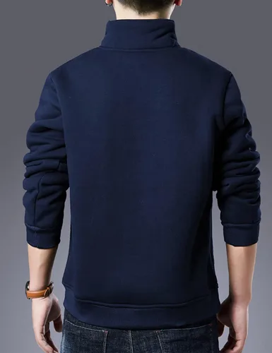 Vista 4 de Yeokou Sudadera de forro polar cálido con cuello redondo para hombre con forro de sherpa grueso