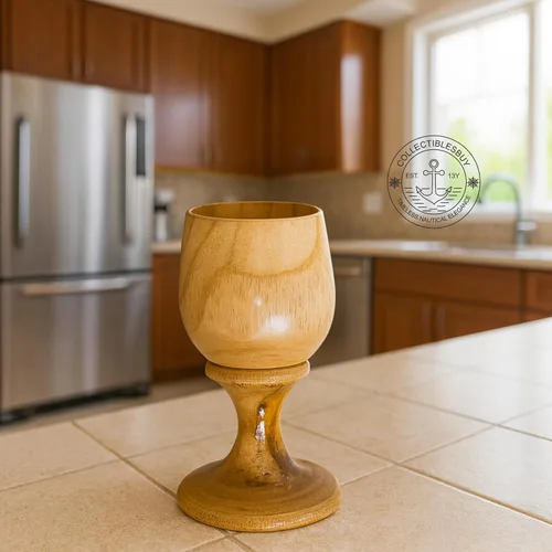 Vista 2 de Cáliz de copa de vino de madera vintage hecha a mano – Vaso rústico de madera natural para cerveza, vino, fiestas, inauguración de la casa, regalo
