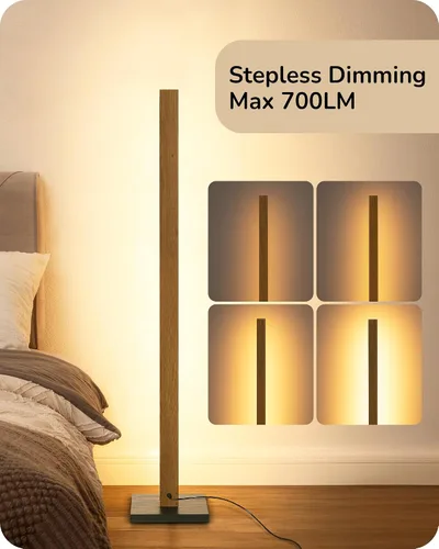 Vista 3 de EDISHINE Lámpara de pie de esquina de madera LED, lámpara de pie moderna regulable con control remoto, lámparas de pie minimalistas para sala