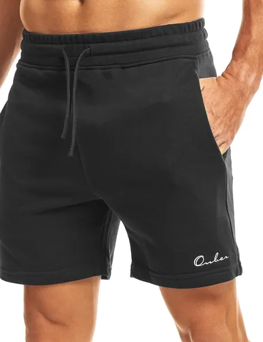 Vista 5 de Ouber Pantalones cortos deportivos de algodón para hombre, pantalones cortos de entrenamiento para gimnasio, deportivos y casuales