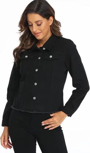 Vista 2 de Dilgul Chaqueta de mezclilla para mujer, casual, de manga larga, lavada, con botones