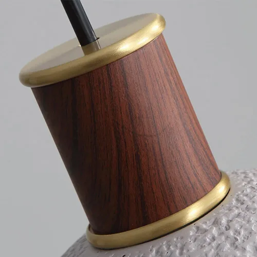Vista 4 de Moderna lámpara colgante de mesita de noche para dormitorio, lámpara colgante de piedra japonesa Wabi-Sabi con acabado de madera cilíndrica, lámpara