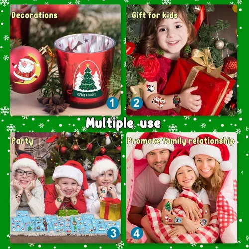 Vista 5 de Partywind Tatuajes temporales de Navidad que brillan en 160 estilos para rellenar calcetines infantiles, suministros de decoración de fiesta