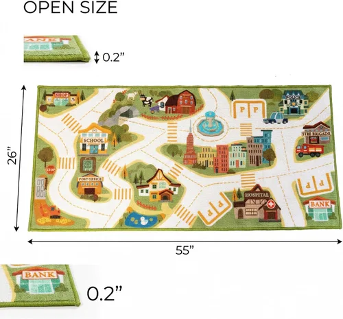 Vista 2 de Alfombra de juego para niños con bolsa de almacenamiento, grande de 55 x 26 pulgadas, alfombra de juego de actividades para jugar en el suelo