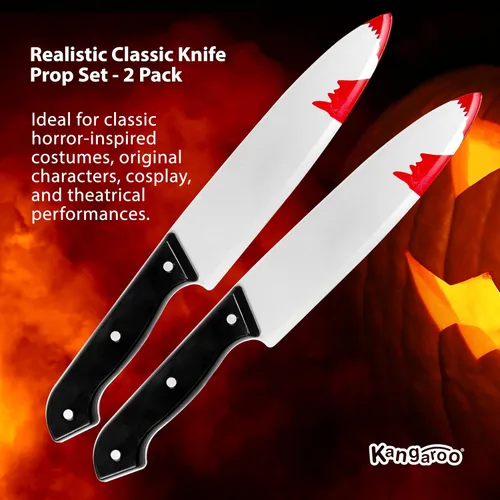 Vista 3 de Kangaroo 2 piezas de cuchillo falso de plástico clásico para Halloween Plateado - Paquete de 2