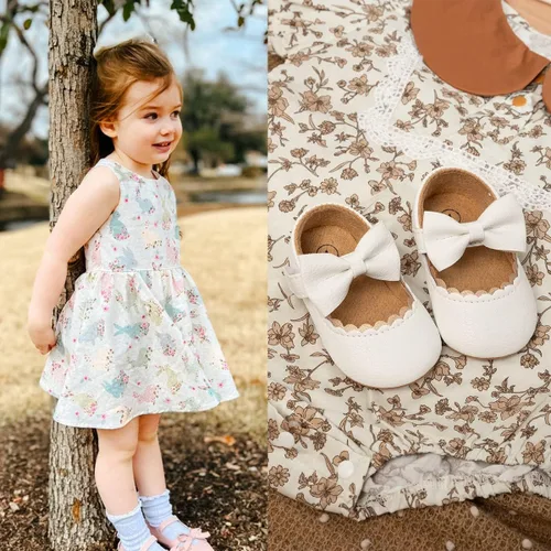 Vista 3 de ohsofy Zapatos de Mary Jane antideslizantes con lazo de princesa para bebé y niña, zapatos de vestido de princesa para los primeros pasos, zapatos