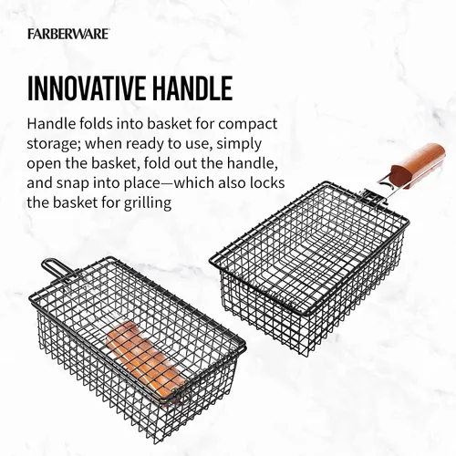Vista 6 de Farberware 5290488 - Cesta para barbacoa con mango plegable, color negro y madera