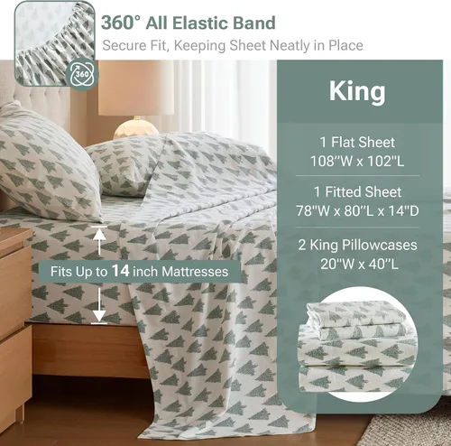 Vista 60 de Sleep Philosophy - True North - Juego de sábanas de franela, 100% de algodón, cómodo, bonito y muy suave, con bolsillo elástico que se adapta a