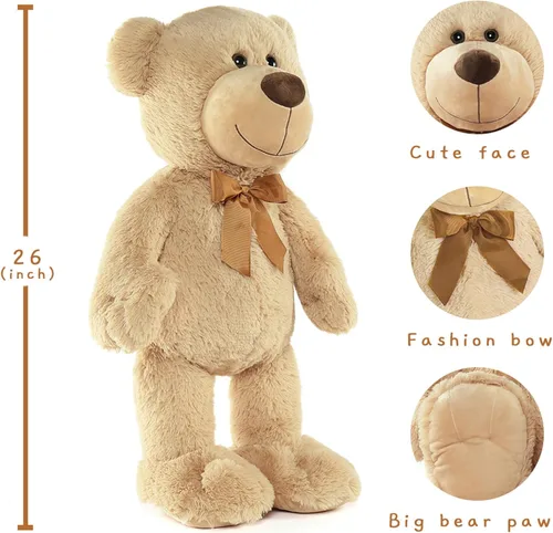 Vista 4 de Oso de peluche marrón Tezituor, oso de peluche grande de 66 cm de peluche suave para niña, niño, novia, oso de peluche suave de regalo para baby