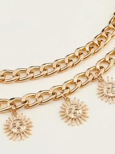 Vista 5 de OuluJade Cinturón de cadena con dije de sol para mujer, Cobre, Sun Charm