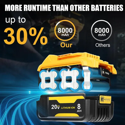 Vista 13 de Paquete de 4 baterías de repuesto de 8.0Ah para batería Dewalt de 20 V Max, compatible con DCB206 DCB200 DCB201 DCB204 2-Amarillo