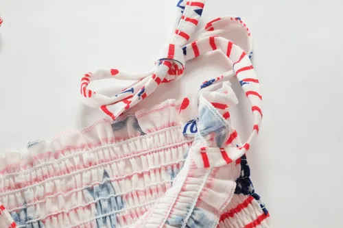 Vista 5 de CM-Kid Vestido para niñas del 4 de julio, vestido de verano de bandera estadounidense a rayas y estrellas, ropa patriótica para niños de 2 a 8 años