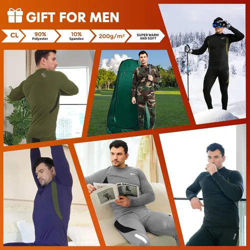 Vista 5 de CL convallaria Conjunto de ropa interior térmica para hombre con bragueta larga, capa base, equipo de caza de invierno, parte superior e inferior