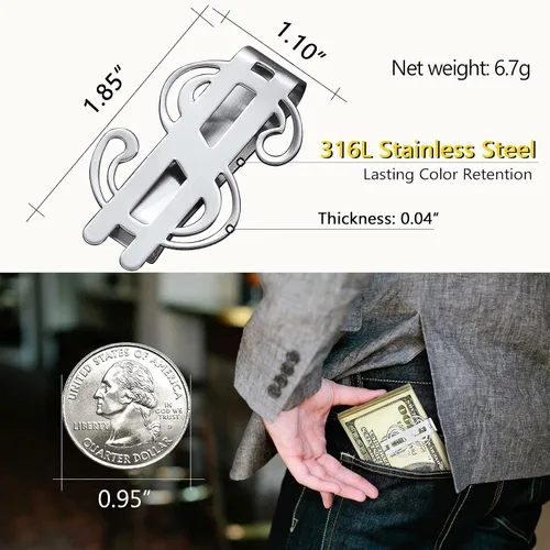 Vista 6 de ChainsPro Men Personalized Money Clip 316L Stainless SteelGold PlatedBlack for Fathers DayXmas Gift-Send Gift Box