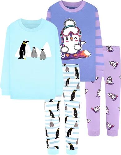 Vista 22 de DAUGHTER QUEEN Pijama de algodón para niñas de 4 piezas, talla 18 meses-12 años