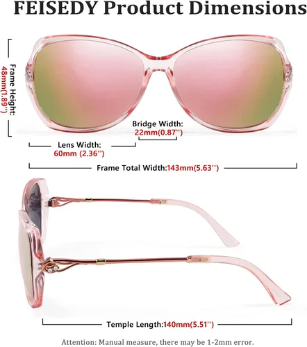 Vista 7 de FEISEDY Gafas de sol polarizadas de gran tamaño para mujer, estilo mariposa, protección UV, B9045