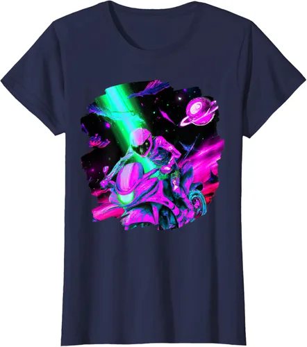 Vista 31 de Camiseta de motociclista espacial para motociclista astronauta, Negro, S