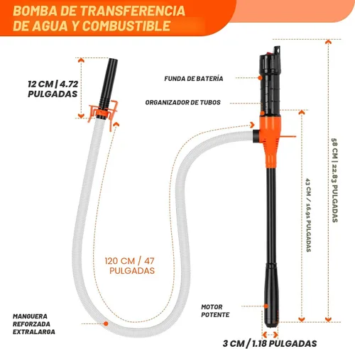 Vista 6 de Bomba de transferencia portátil a batería, bomba eléctrica operada por batería para sifón de gasolina, combustible, diésel y agua, extractor