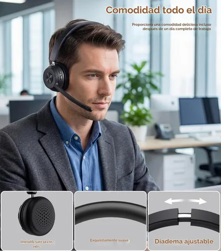 Vista 6 de Auriculares inalámbricos con micrófono para el trabajo, auriculares Negro