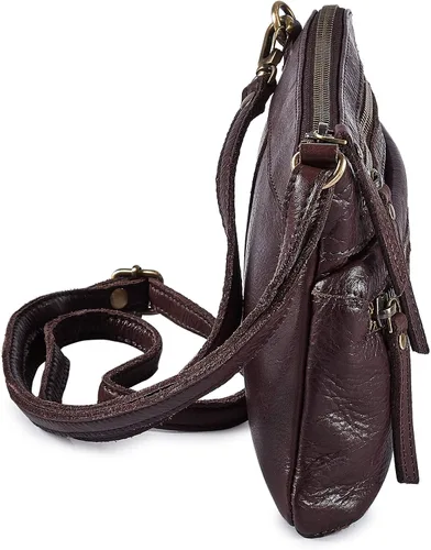 Vista 6 de Wise Owl Accessories Bolso cruzado pequeño de cuero real con triple cremallera para mujer, bolso cruzado vintage de primera calidad