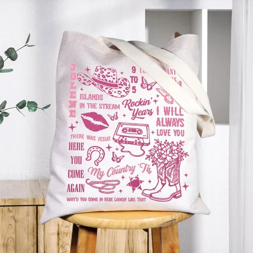Vista 5 de BWWKTOP Bolsa de lona de canción de campo, regalo para amantes de la música country, álbum de campo, bolsa de hombro, mercancía para festivales