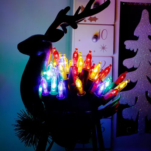 Vista 7 de Blissun Luces de Navidad, juego de 50 luces de alambre verde, mini cadena de luces de Navidad a pilas con 8 modos, luces de hadas de 16 pies