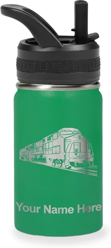 Vista 63 de LaserGram Botella de agua personalizada, tren de carga, acero inoxidable de doble pared aislada al vacío con popote superior, regalo grabado Negro